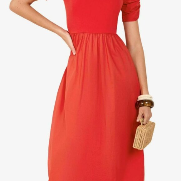 Friends Like These  MIX RUCHED SLEEVE MIDI - Red - Picture 1 of 3